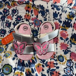 Wonder Nation Pink and Silver Kids Sandals with Butterfly
